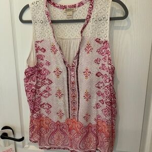 Lucky Brand Best Cool Summer Top. Size L   Magenta w/Shades of Pink& gold